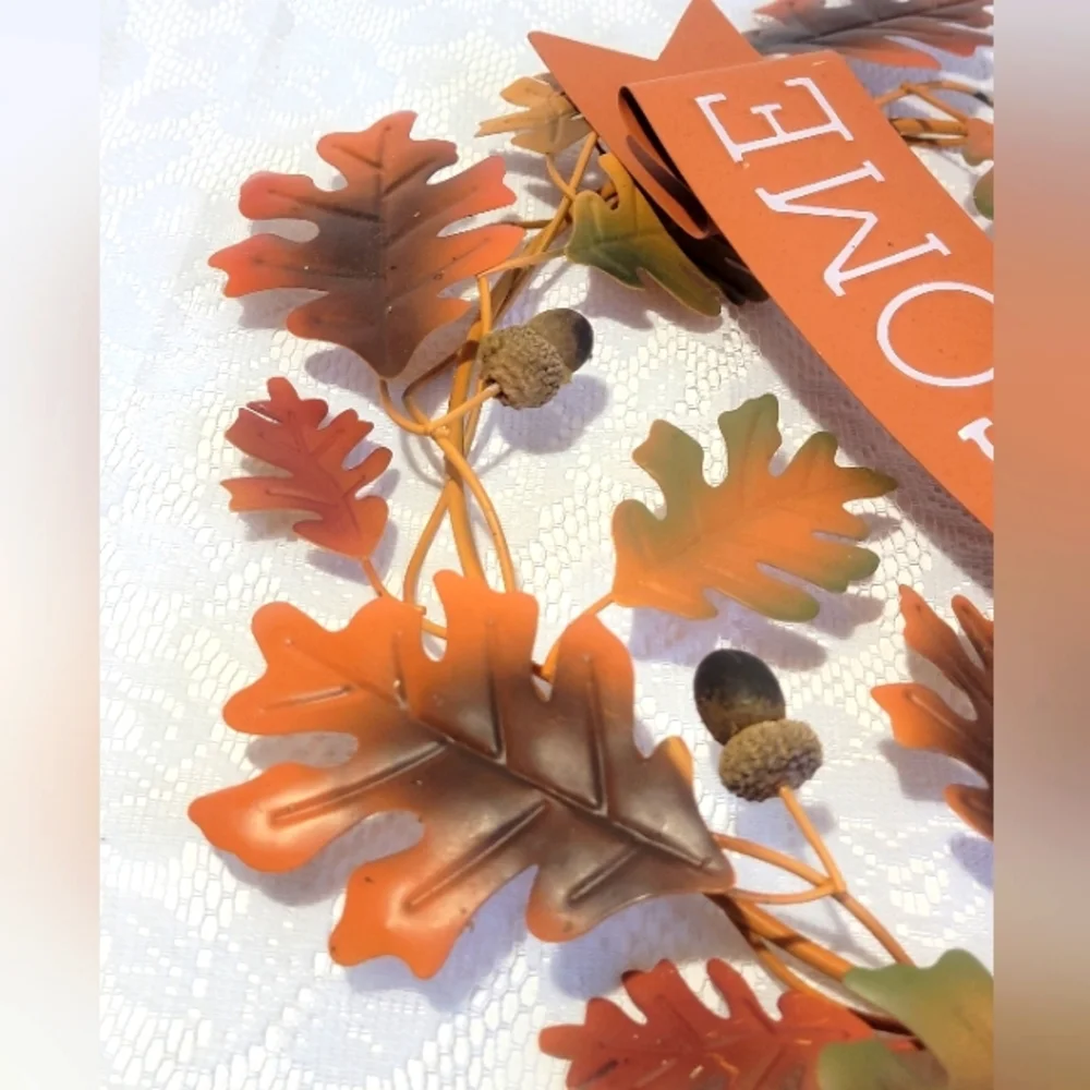Fall Welcome Sign Metal Autumn Leaf Color Oak Acorn Wreath Door Wall Home Decor